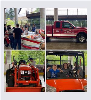 Collage of four photos of vehicles and equipment in the Simsbury Farms rink
